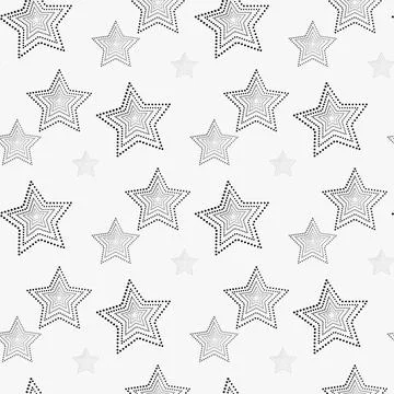 Star seamless pattern. White and grey retro background. Chaotic elements. A.. 库存插图
