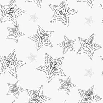 Star seamless pattern. White and grey retro background. Chaotic elements. A.. Stock Illustration