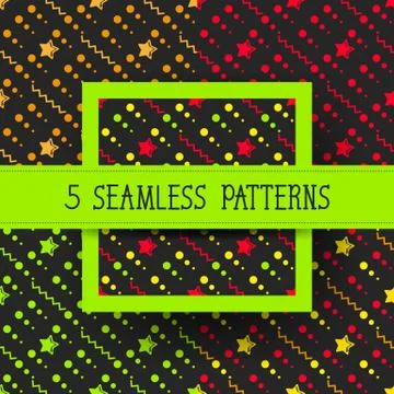 Star Set Seamless Pattern, Hand Drawn Sketched Doodle Stars, Vector Illustrat Illustrazione stock