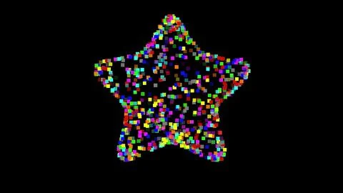 Star shape with colorful pixel particles on plain black background Stock Illustration