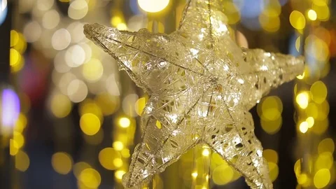 Star shape lightning on a street decorated for Christmas Stock Footage 69968003