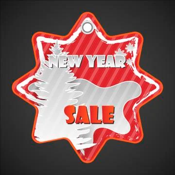 Star shape Red New Year sale paper tag with paper cut elements Stock Illustration