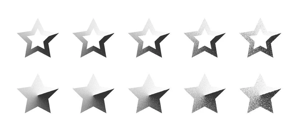 Star Shape Stipple Clockwise Gradient Dotwork Texture Set On White Background Stock Illustration