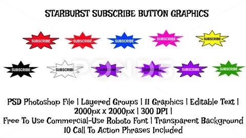 Star Shape Subscribe Button Pack, Social Media Icons, Video Creator Graphics PSD Template