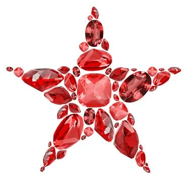 Star shape symbol from red ruby gems isolated on white Stock Photos