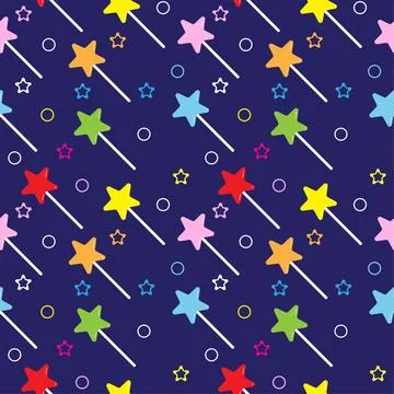 Star shaped lollipop seamless pattern on navy blue color background. Colorf.. Stock-Illustration