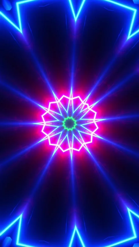 Star shaped object with neon colors. Kaleidoscope VJ loop Vertical. 3D rendering Stock Footage 314835148