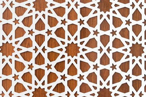 Star shaped repeating pattern with wooden background Stock Photos