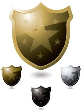 Star shield Collection of four shield in gold and silver with shadow Copyr... Stock Photos
