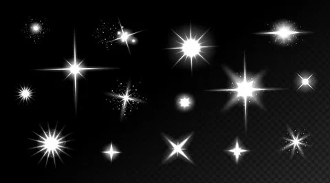 Star shine effects, flash lights, glare and flare Ilustração Stock