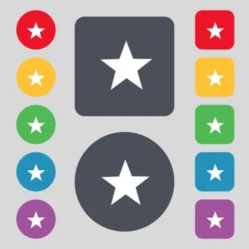 Star sign icon. Favorite button. Navigation symbol. Set colourful buttons Vec Stock Illustration
