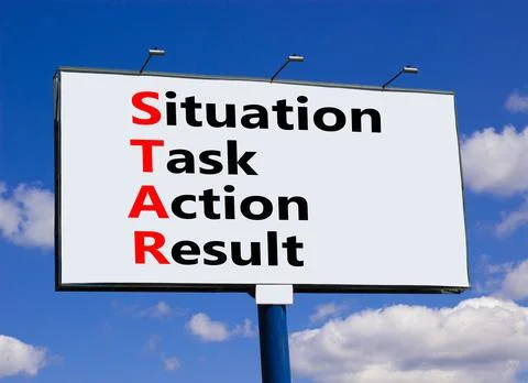 STAR situation task action result symbol. Concept words STAR situation task a Stock Photos