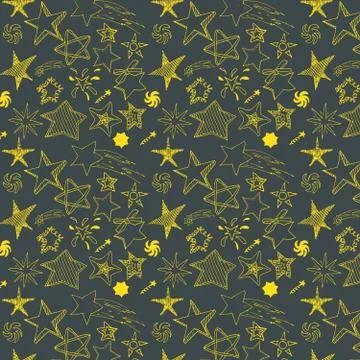 Star sketch Doodles seamless pattern, hand drawn vector illustration 스톡 일러스트