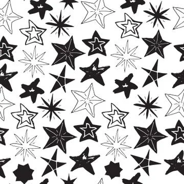 Star sketch Doodles seamless pattern, hand drawn vector illustration Stock Illustration