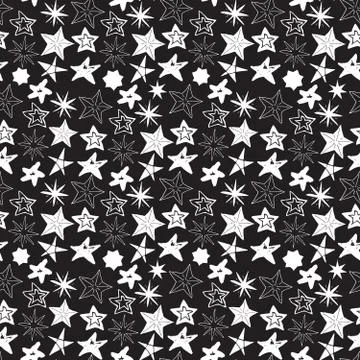 Star sketch Doodles seamless pattern, hand drawn vector illustration Illustrazione stock