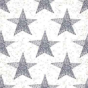 Star sketch Doodles seamless pattern, hand drawn vector illustration Illustrazione stock