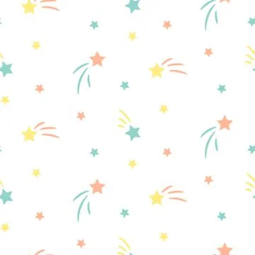 Star sky cute seamless vector pattern background mint and yellow neutral color Illustrazione stock