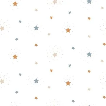 Star sky cute seamless vector pattern background blue and beige neutral shapes. Illustrazione stock