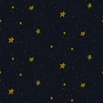 Star sky seamless vector pattern background blue and gold shapes in hand drawn Illustrazione stock