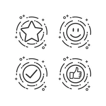 Star, smiling face, check mark, thumb up, positive symbols. Stock Illustration
