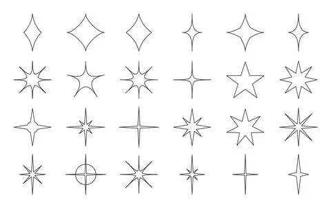 Star space magic editable stroke black line set Stock Illustration