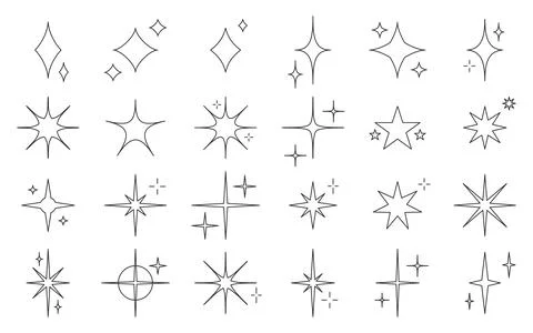 Star space magic editable stroke black line set Stock Illustration