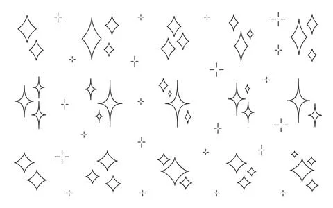 Star space magic editable stroke black line set Stock Illustration