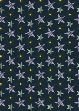 Star space seamless pattern. Creative shapes with stripes in grey, blue Stock Illustration