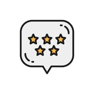 Star with speech bubble, best choice, positive feedback flat color line icon. Stock Illustration
