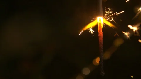Star Splashes on christmas tree, dark background and Slow motion pyrotechnics Stock Footage 126988470