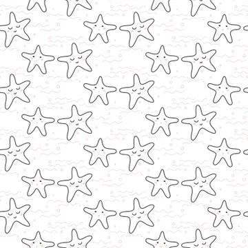 Star stylized line fun seamless pattern for kids and babies Stock Illustration