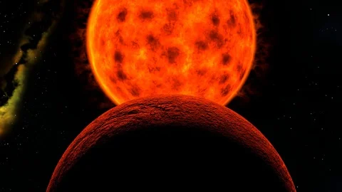 Star sun eclipse with rocky planet, 3d animation Stock Footage 94886853