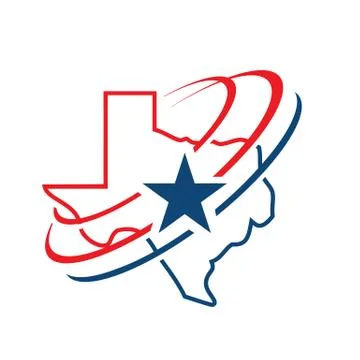 Star texas map logo design vector in blue and red flags color Stock Illustration