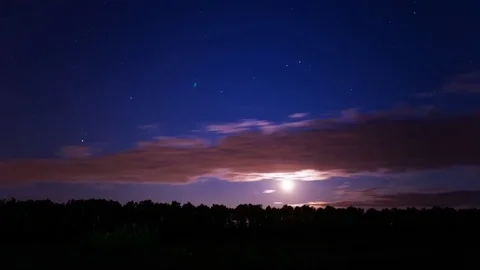 Star Time Lapse. Night cloudy sky with the Moon Stock Footage 80066562