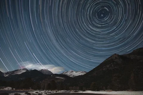 Star Trail with Mountain Background and Elk Herd Stock Footage 276675761