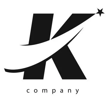 Star trail negative space in letter K black and white logo for company Stock Illustration