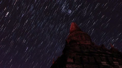 Star trail timelapse of the night sky in Bagan, Myanmar Stock Footage 61787069
