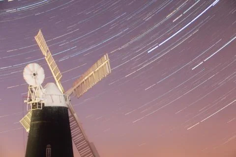 Star trail windmill Stock Photos