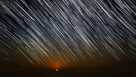 Star Trails and Moonset Stock Photos