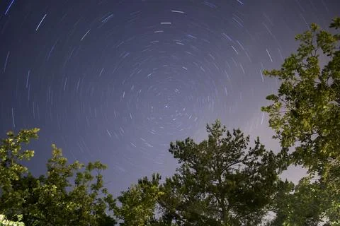 Star trails creating concentric circles in dark night sky Photos