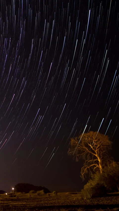 Star trails in the night sky Stock Footage 274869328