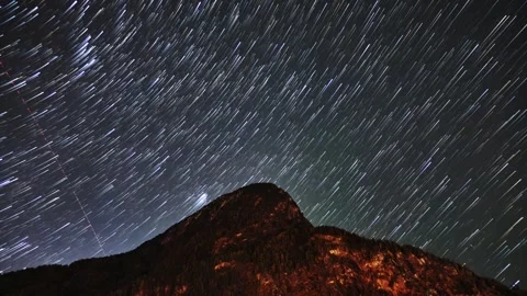 Star Trails Over Alpine Mountain Peak Habicher Wand In Oetztal Alps Night Sky Stock-Footage 321751707