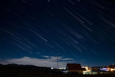 Star trails over Bozhurishte, Bulgaria Stock Photos
