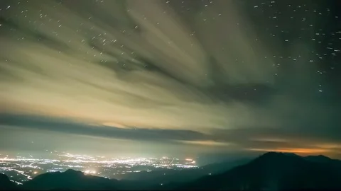 Star trails over Chiang mai city Thailand Stock Footage