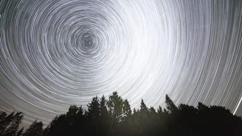 Star trails over forest. Night astrophotography time lapse. Stock Footage 248059062