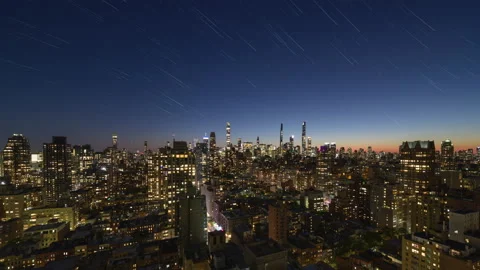Star Trails Over Manhattan with Text of Planets (First of Two) Stock Footage 220315320