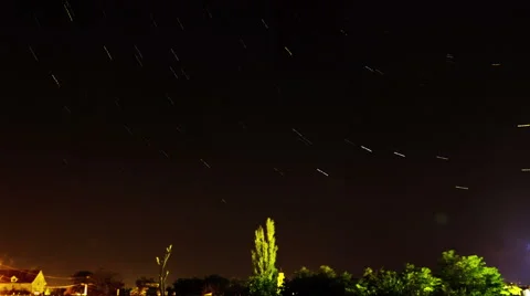 Star Trails over the Small Town Stock Footage 68414231