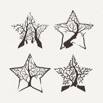 Star trees set. Vector illustration. Pattern geometric figure Illustrazione stock