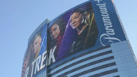 Star Trek, Paramount+ wrap on Marriott Marquis &amp; Marina bldg Stock Footage 246636953