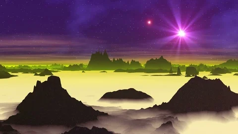 Star (UFO) over Alien Planet Stock Footage 98401434